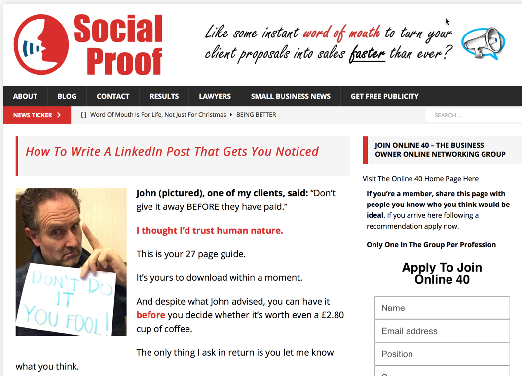 Social Proof, LinkedIn Posts, Word of Mouth Advertising, Ian Denny