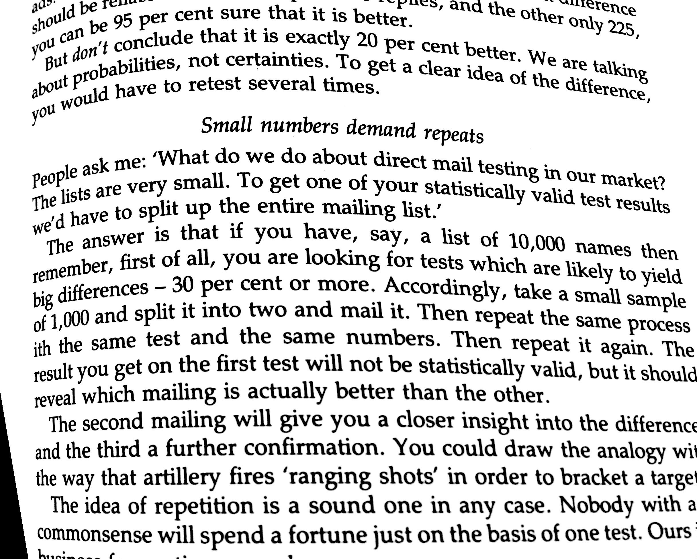 Drayton Bird, Commonsense Direct Marketing, Testing